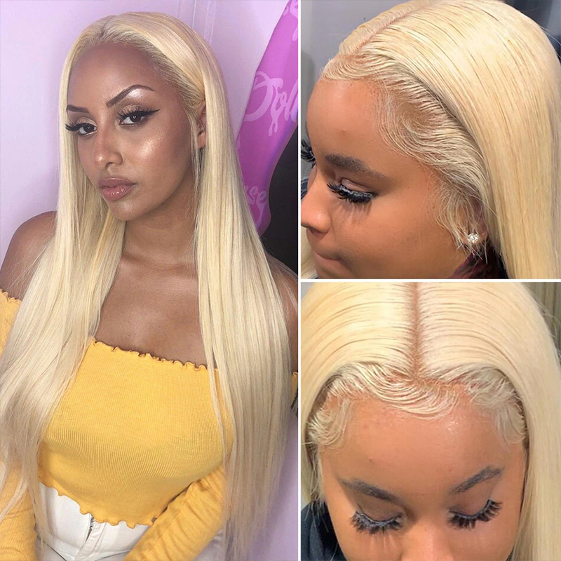 Long Straight #613 Blonde Human Hair Blonde Wig Transparent HD Lace Frontal Wig