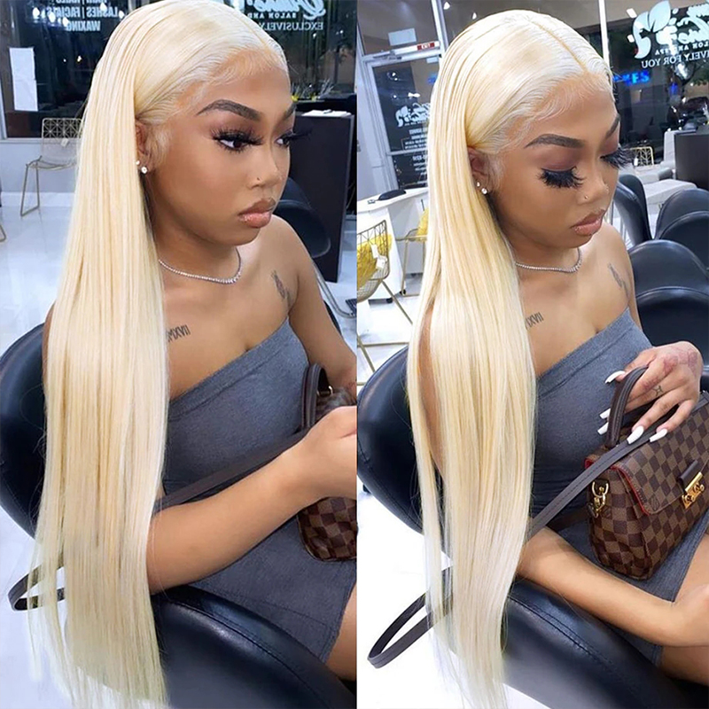 Long Straight #613 Blonde Human Hair Blonde Wig Transparent HD Lace Frontal Wig