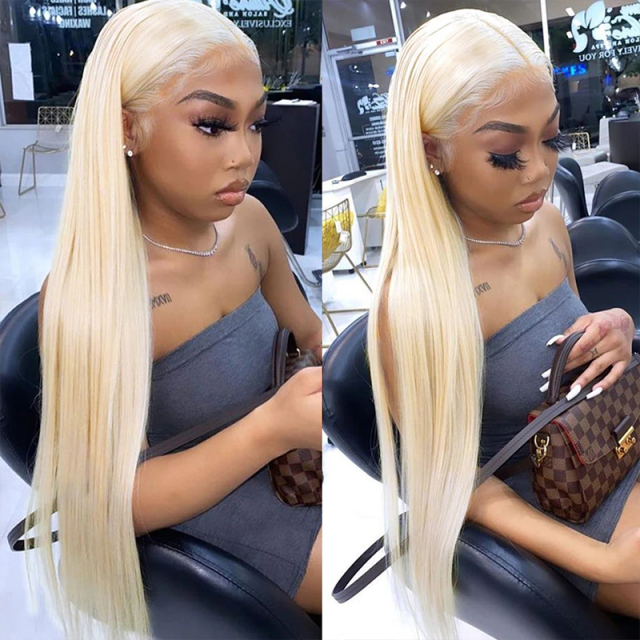 Long Straight #613 Blonde Human Hair Blonde Wig Transparent HD Lace Frontal Wig