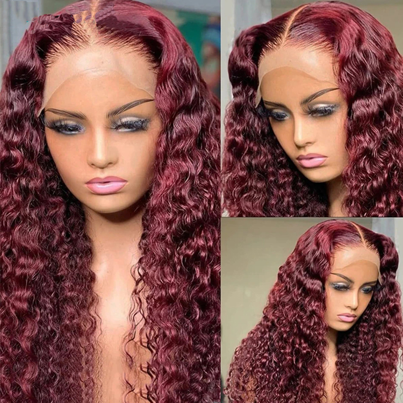 Burgundy Curly Wave 13x6 Lace Front Wigs HD Lace Human Hair Wig