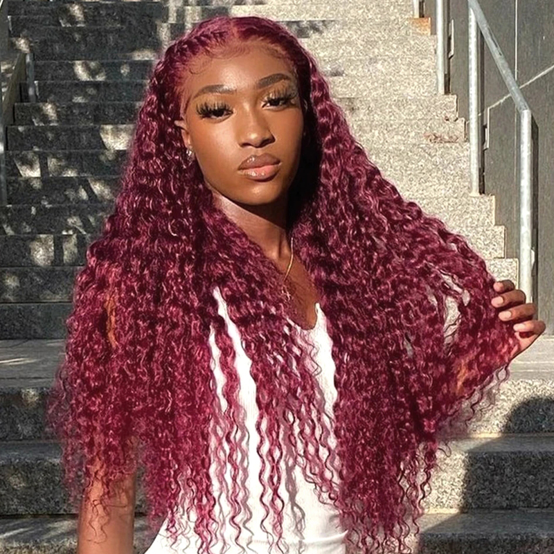 Burgundy Curly Wave 13x6 Lace Front Wigs HD Lace Human Hair Wig
