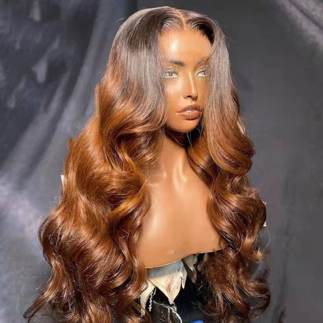 Long Body Wave Wig 13x6 Lace Front Wigs Ombre Brown Human Hair Wigs