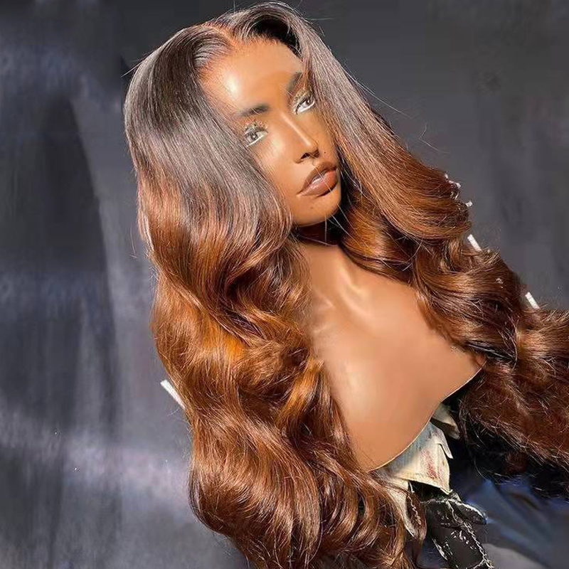 Long Body Wave Wig 13x6 Lace Front Wigs Ombre Brown Human Hair Wigs