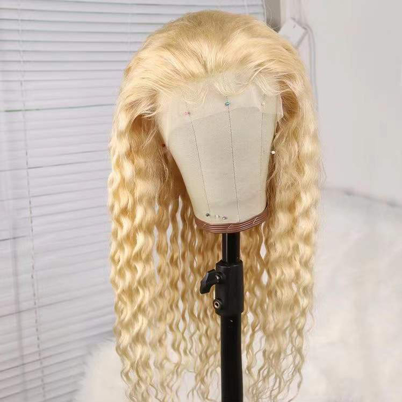 #613 Blonde Curly Wave Wigs HD Transparent Lace Human Hair Wigs