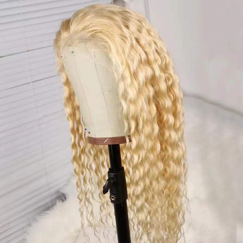 #613 Blonde Curly Wave Wigs HD Transparent Lace Human Hair Wigs