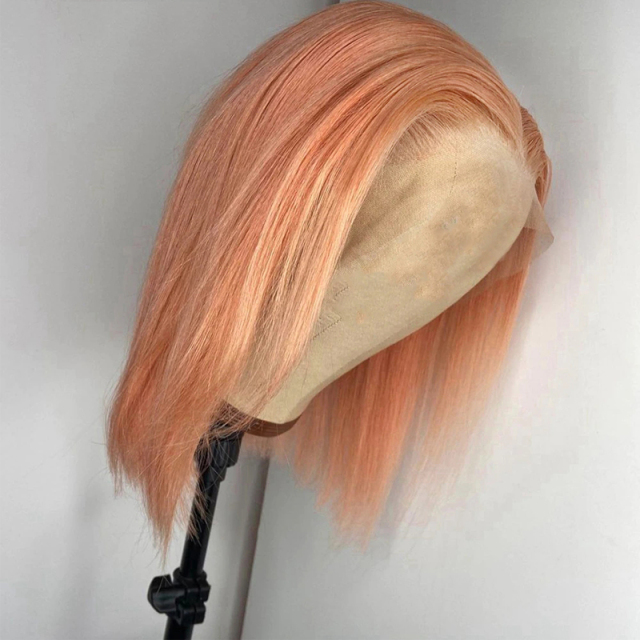 Short Bob Coral Pink Straight Wigs High Temperature Fiber Synthetic Wig