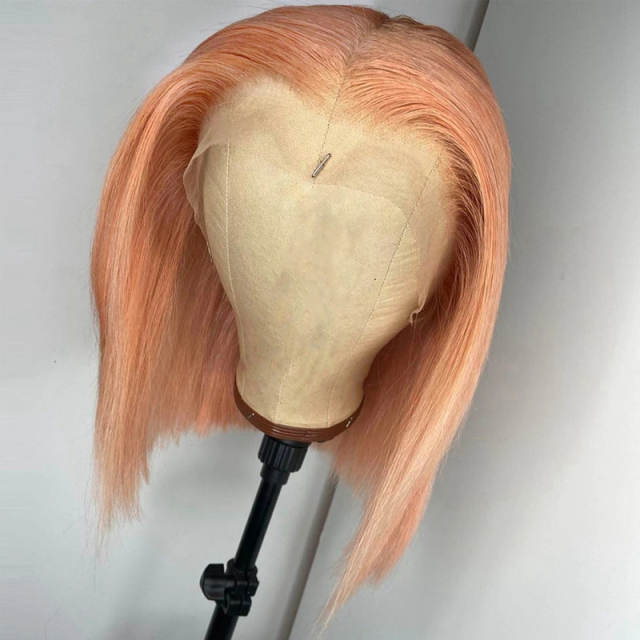 Short Bob Coral Pink Straight Wigs High Temperature Fiber Synthetic Wig