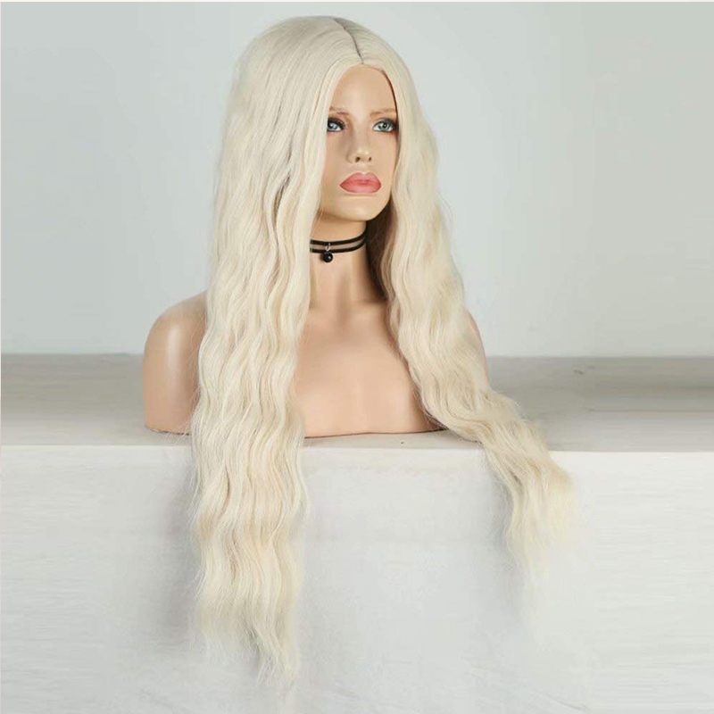 Platinum Blonde Wigs Water Wave Wig Synthetic Wig High Temperature Fiber Wig