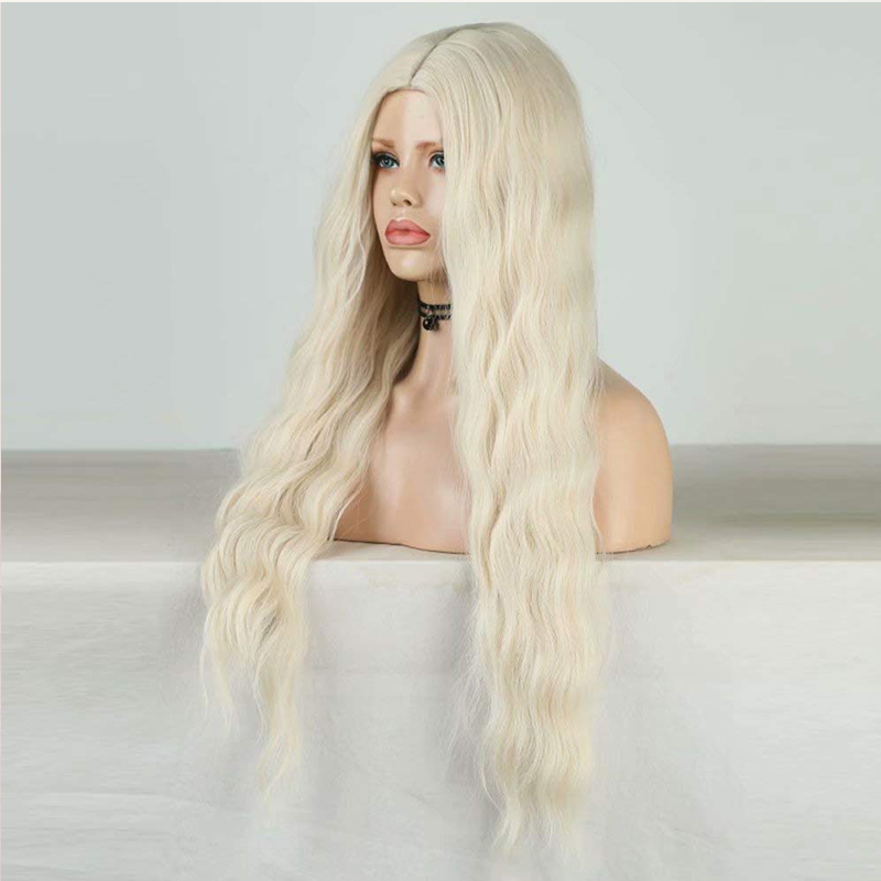 Platinum Blonde Wigs Water Wave Wig Synthetic Wig High Temperature Fiber Wig