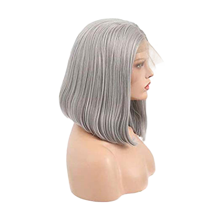 Short Bob Grey Straight Wigs High Temperature Fiber Synthetic Wig