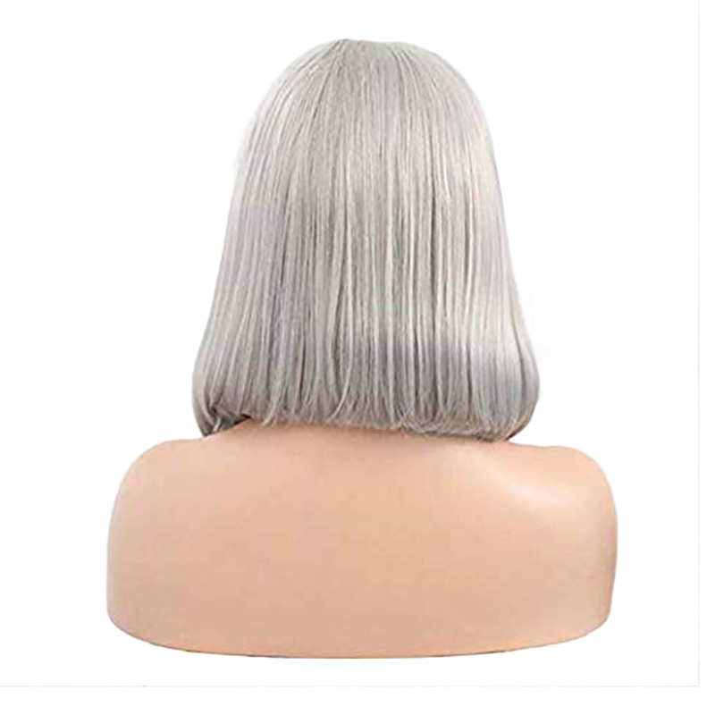 Short Bob Grey Straight Wigs High Temperature Fiber Synthetic Wig