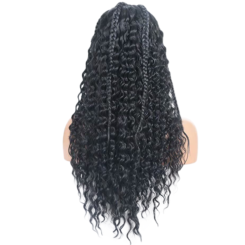 Black Braids and Curly Synthetic Wig  Micro Braids Lace Front Wig