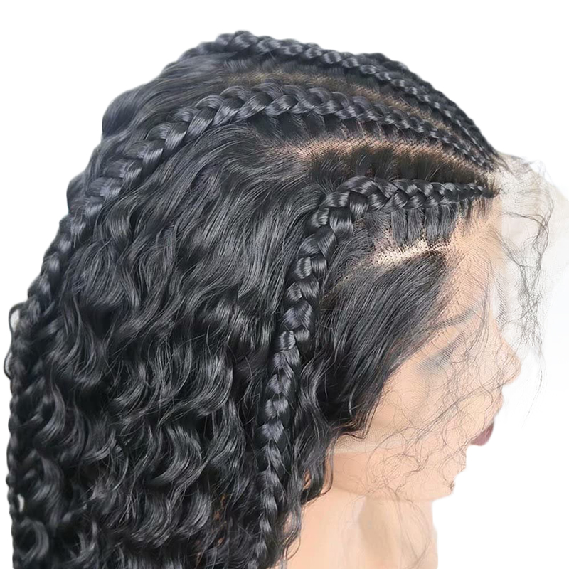 Black Braids and Curly Synthetic Wig  Micro Braids Lace Front Wig