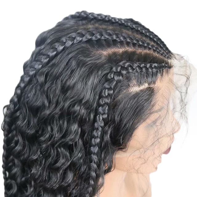 Black Braids and Curly Synthetic Wig  Micro Braids Lace Front Wig