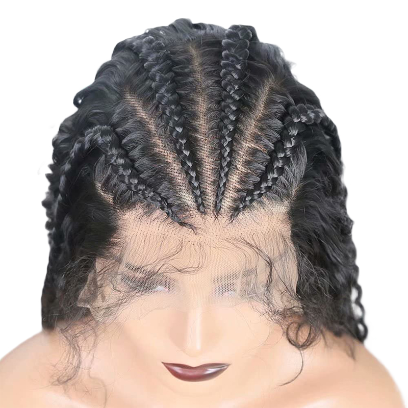 Black Braids and Curly Synthetic Wig  Micro Braids Lace Front Wig