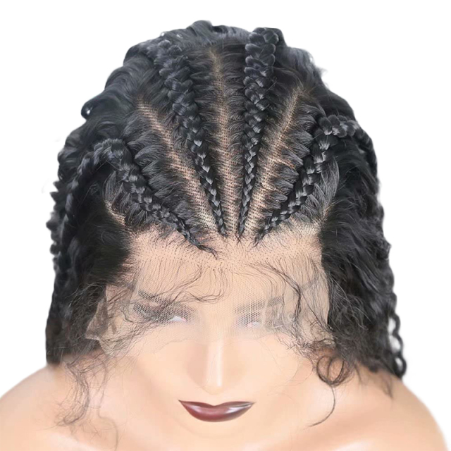 Black Braids and Curly Synthetic Wig  Micro Braids Lace Front Wig