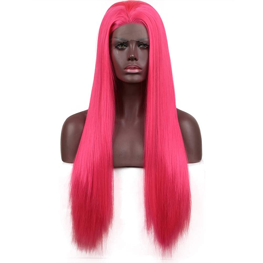 Shocking Hot Pink Synthetic Straight Lace Front Wigs