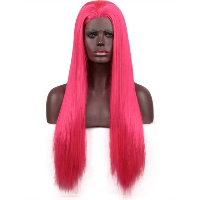Shocking Hot Pink Synthetic Straight Lace Front Wigs