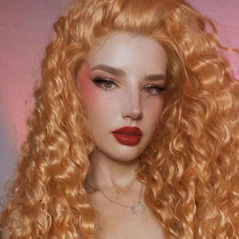 Light Orange Wigs Curly Wave Hair Synthetic Wig High Temperature Fiber Cosplay Wig