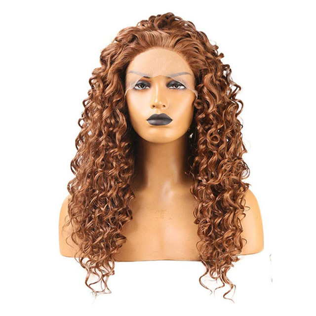 Brown Kinky Curly Lace Front Wigs Cosplay Synthetic Wig