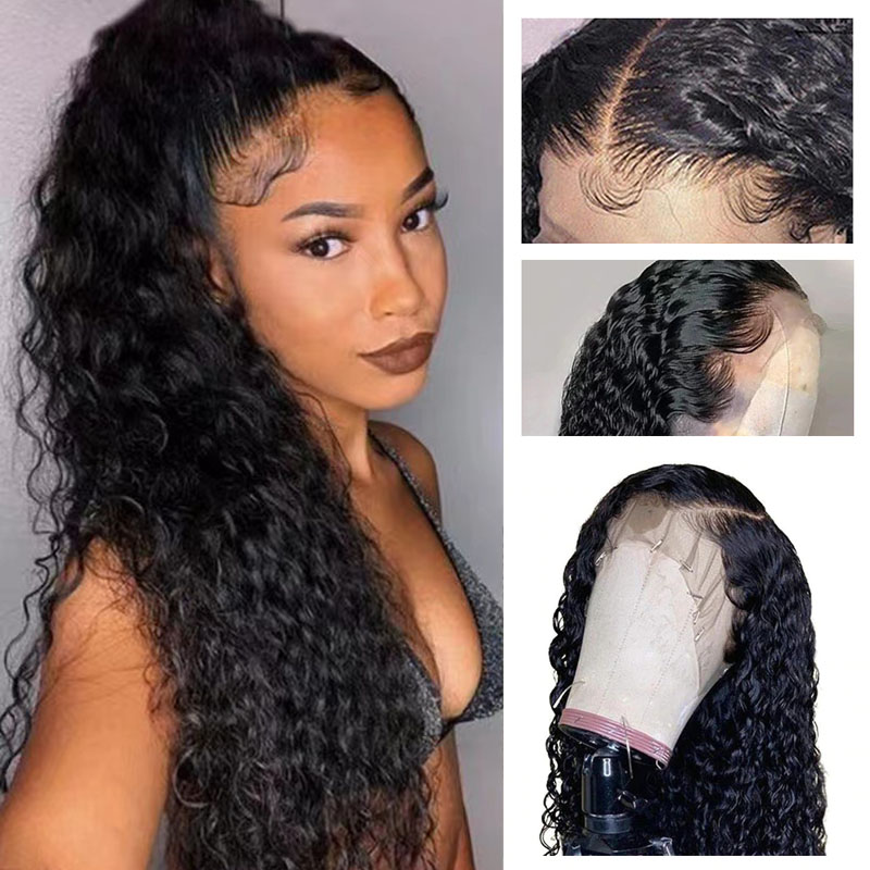 Deep Curly Human Hair Wig HD Transparent Lace Front Wig with Baby Hair