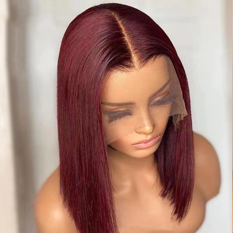 Burgundy Short Bob Human Hair Wig 13x6 HD Lace Front Wigs