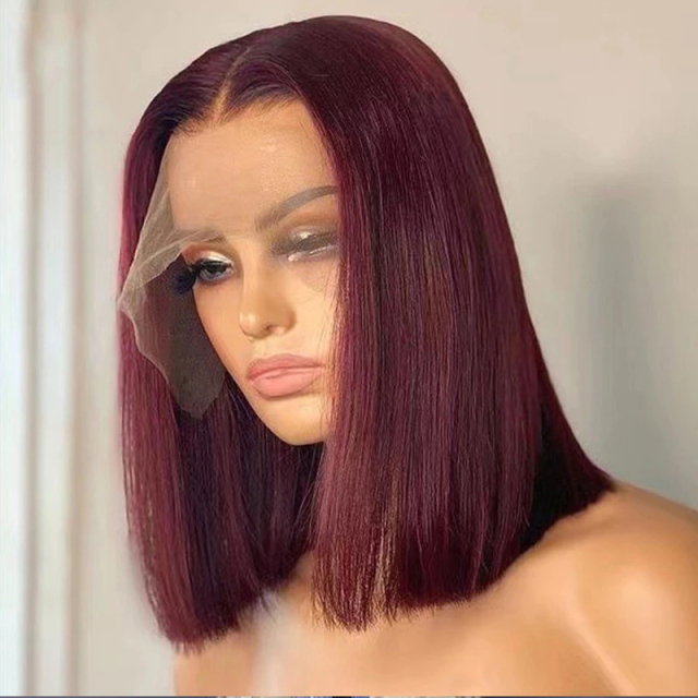 Burgundy Short Bob Human Hair Wig 13x6 HD Lace Front Wigs