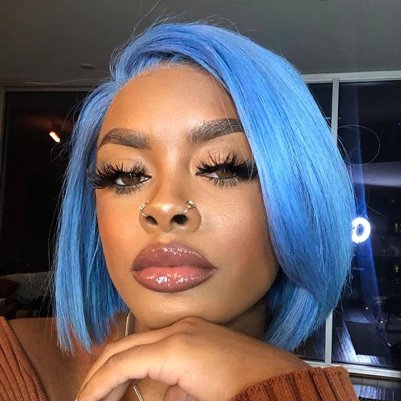Short Bob Blue Straight Wigs High Temperature Fiber Synthetic Wig