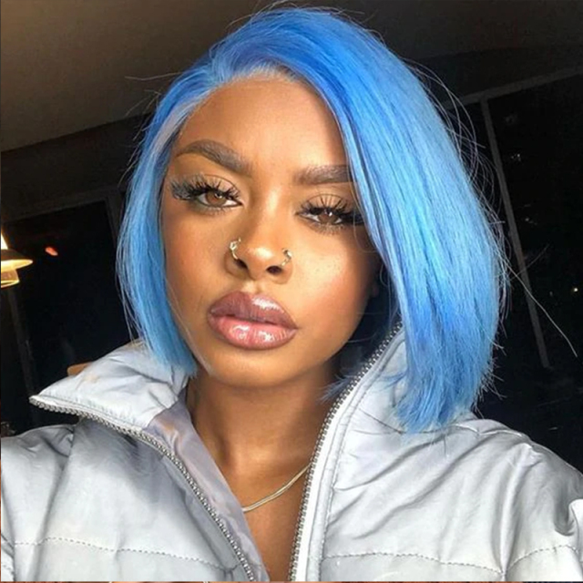 Short Bob Blue Straight Wigs High Temperature Fiber Synthetic Wig
