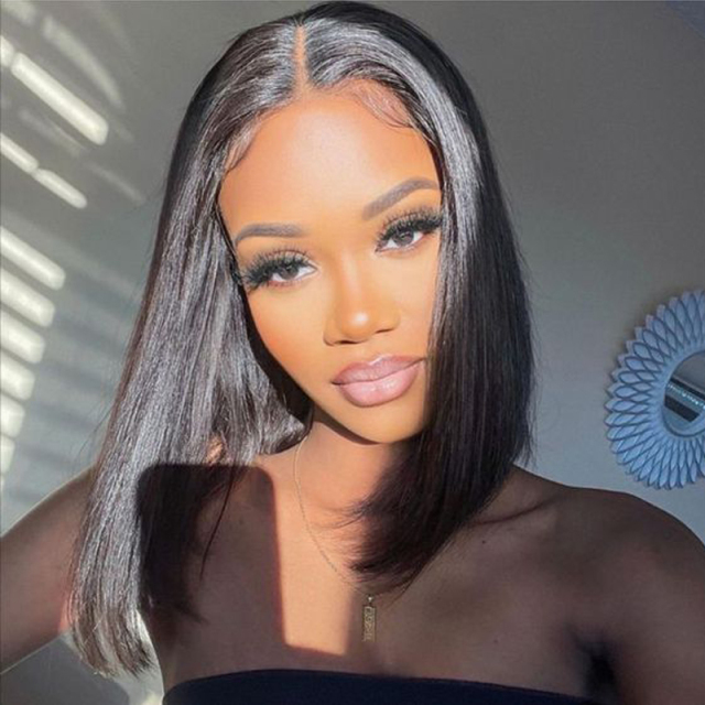 Human Hair Lace Front 13x6 Wigs Black Bob 150% Density Virgin Short Bob Wigs Straight Hair Natural Color