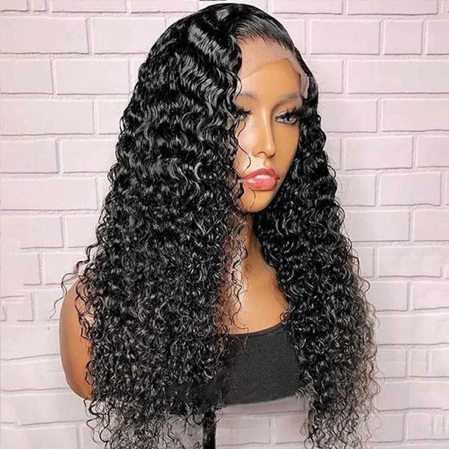 Black HD Transparent Lace Front Wig Pre Plucked Curly Wave Human Hair Wig