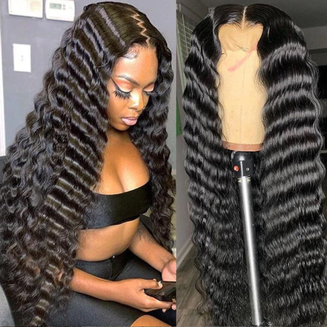 Natural Color HD Lace Front Wig Natural Color Deep Wave Human Hair Wig