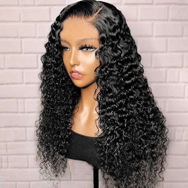 Black HD Transparent Lace Front Wig Pre Plucked Curly Wave Human Hair Wig