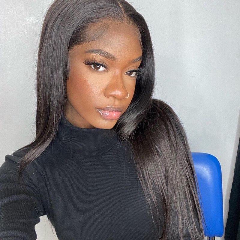 Black Straight Full Lace Human Hair Wig Natural Hairline HD Lace Glueless Wig