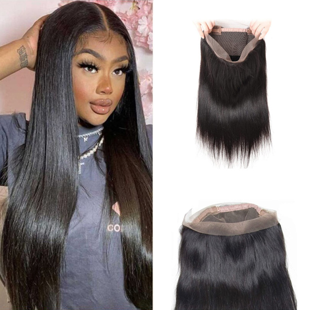 Natural Straight Human Hair 360 HD Transparent Lace Frontal Closure