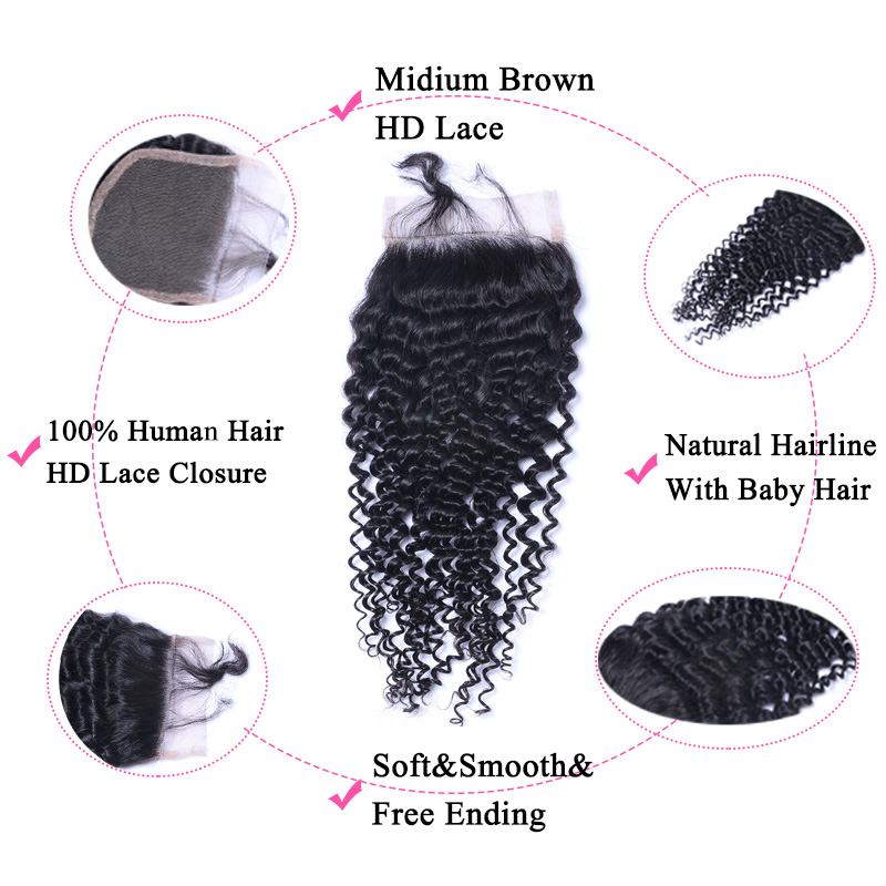 Curly Wave 4x4 HD Lace Closure Free Part Human Hair Closure