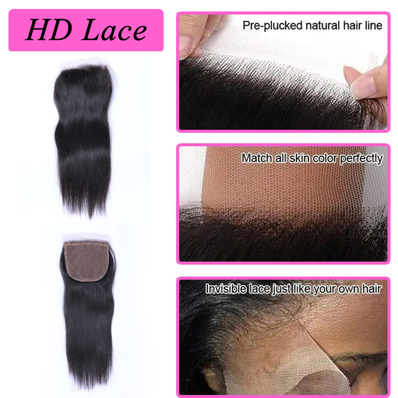 Natural Straight 4x4 HD Lace Closure Free Part Human Hair Closure
