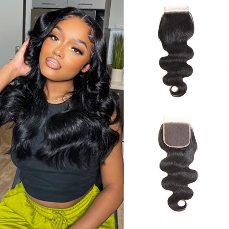 Natural Color Body Wave 4x4 Transparent Lace Closure Free Part Human Hair Closure