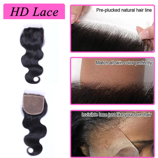 Natural Color Body Wave 4x4 HD Lace Closure Free Part Human Hair Closure