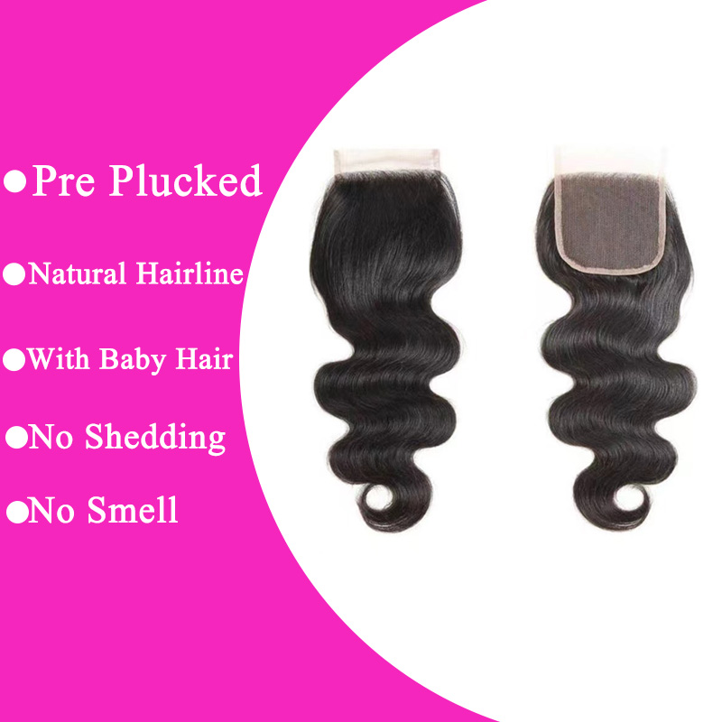 Natural Color Body Wave 4x4 Transparent Lace Closure Free Part Human Hair Closure