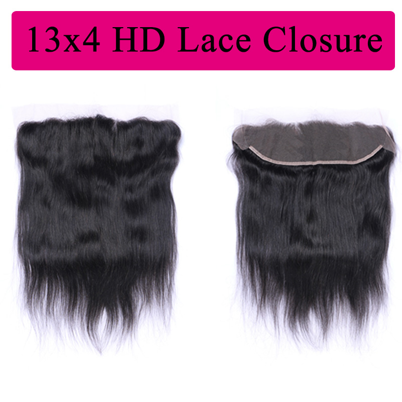 Black 13x4 HD Lace Closure Straight HD Lace Frontal 100% Human Hair Closure