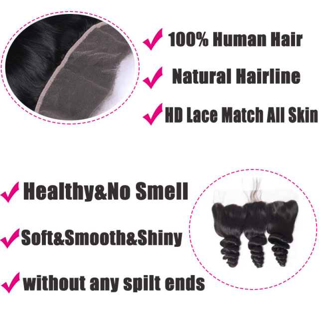 Loose Deep Wave Black 13x4 HD Lace Closure Straight HD Lace Frontal 100% Human Hair Closure
