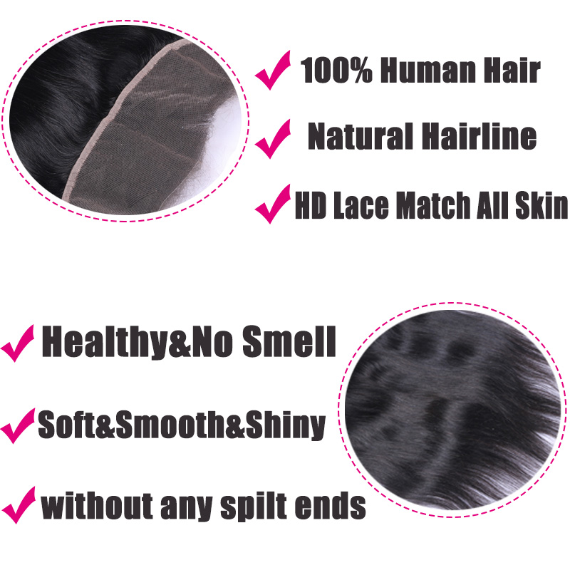 Black 13x4 HD Lace Closure Straight HD Lace Frontal 100% Human Hair Closure