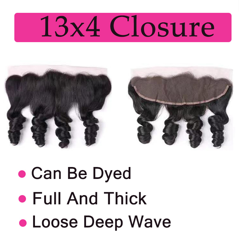 Loose Deep Wave Black 13x4 HD Lace Closure Straight HD Lace Frontal 100% Human Hair Closure