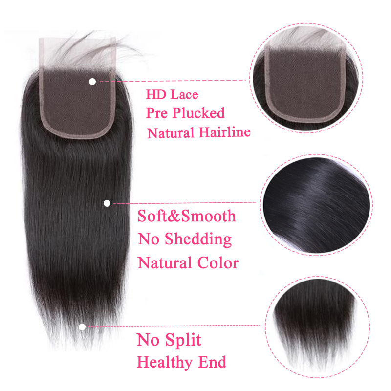 Black Natural Straight HD Lace Closure 5x5 HD Lace Human Hair Closure Natural Color Closure for Black Women