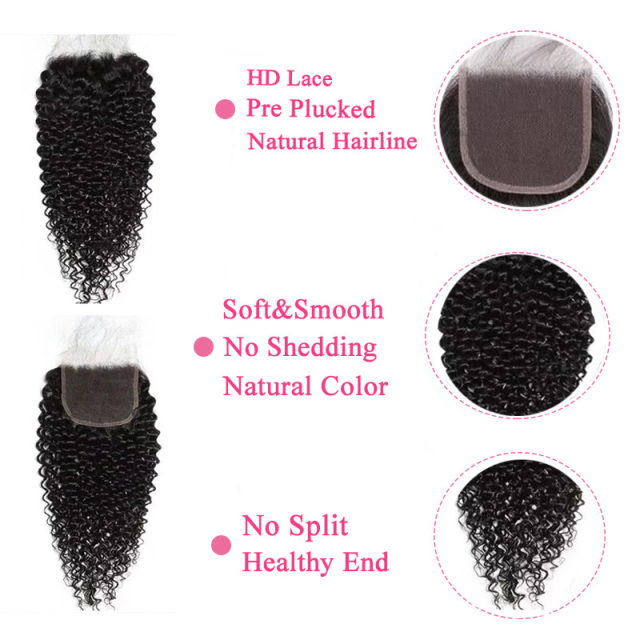 Curly Wave 5x5 HD Lace Closure Natural Color Closure Human Hair Closure for Black Women