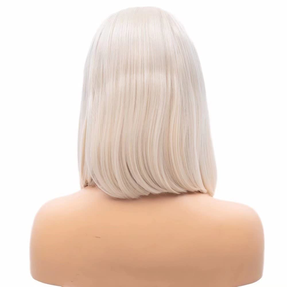 Platinum Blonde Straight Lace Front Wigs Short Bob Synthetic Wig
