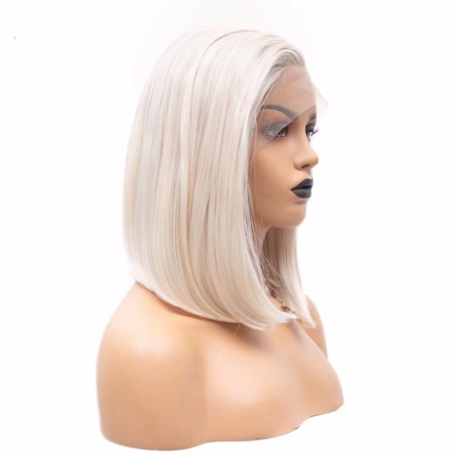 Platinum Blonde Straight Lace Front Wigs Short Bob Synthetic Wig