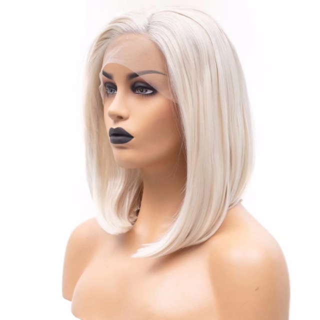 Platinum Blonde Straight Lace Front Wigs Short Bob Synthetic Wig