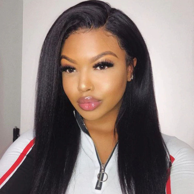 Imeya 13x6 HD Lace Front Wig Black Yaki Straight Human Hair Wig